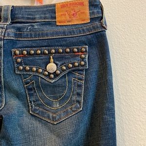 Vintage True Religion Jeans, Metal Floral Studs, Size 26, Original 90s tags